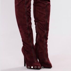 Burgundy over the knee boots